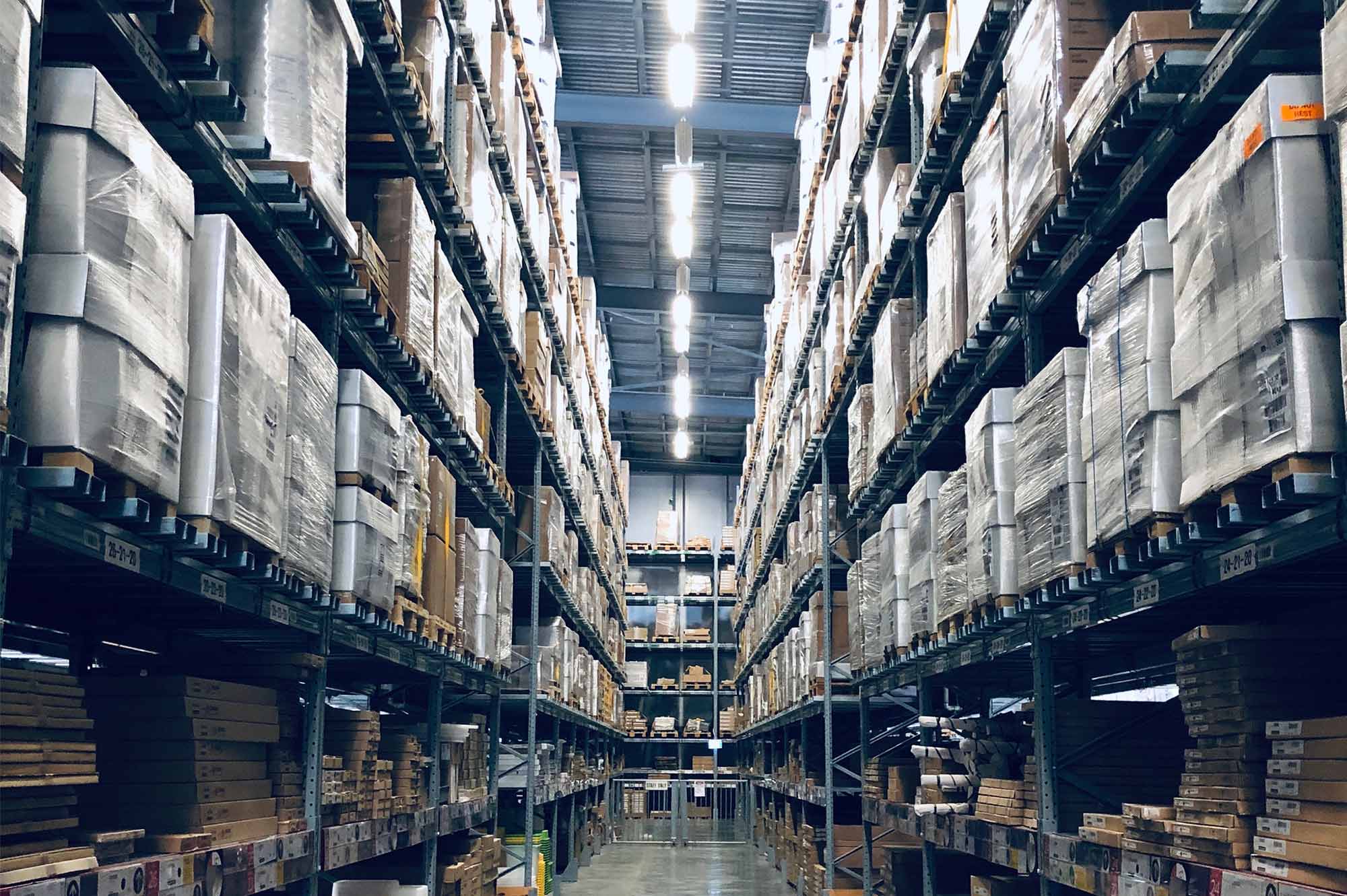 Miami warehouse aisle stacked with freight